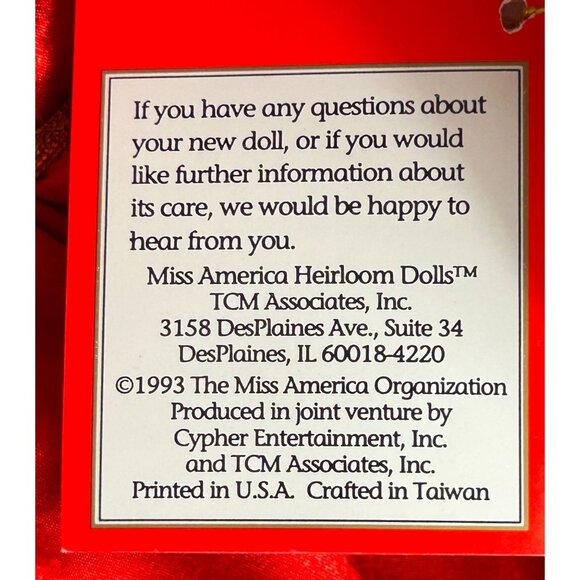 Vintage 1993 Miss America Leanza Cornett 18" Porcelain Doll #393 - New - Picture 8 of 8